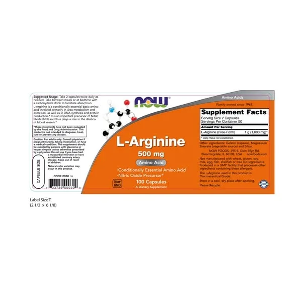 NOW L-Arginine 500mg 100 veg. caps.