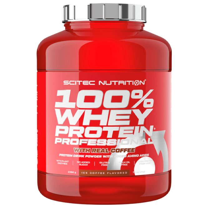 Scitec 100% Whey Protein Professional 2350g jääkohvi maitseline vadakuvalk energia ja taastumise toetuseks.