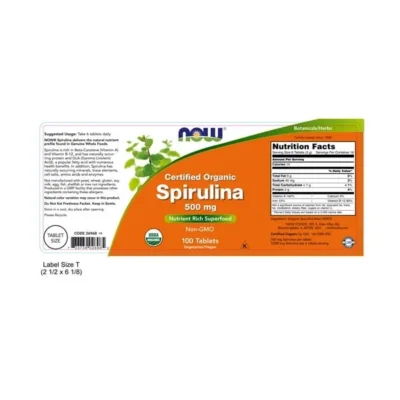 NOW Organic Spirulina 500mg 100tabs