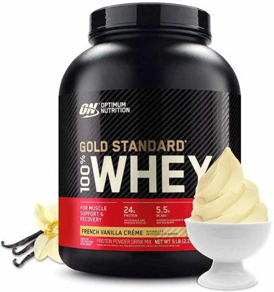 Optimum Nutrition Gold Standard 100% Whey 2.27kg Vanilla Ice Cream supplement for lean muscle and recovery