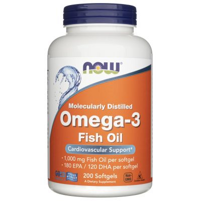 NOW Omega 3 1000mg 200 Soft Gels supplement for heart, brain, and joint support