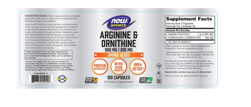 NOW Arginine & Ornithine 100 veg. caps.