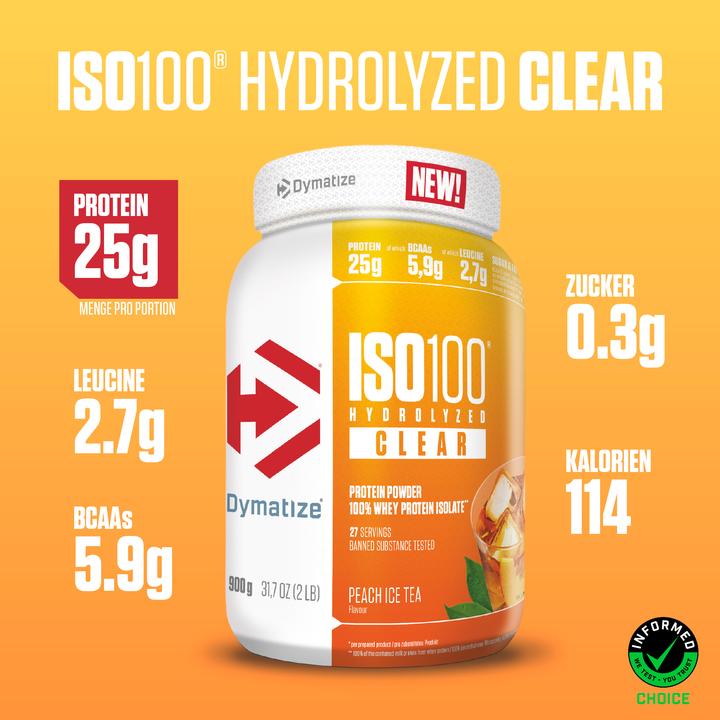 Dymatize ISO 100 Hydrolyzed Clear Whey protein 900g Peach