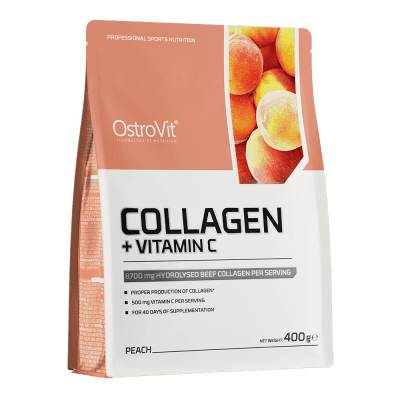 OstroVit Collagen + Vitamin C 400 g virsik – kollageen ja C-vitamiin naha ja liigeste jaoks