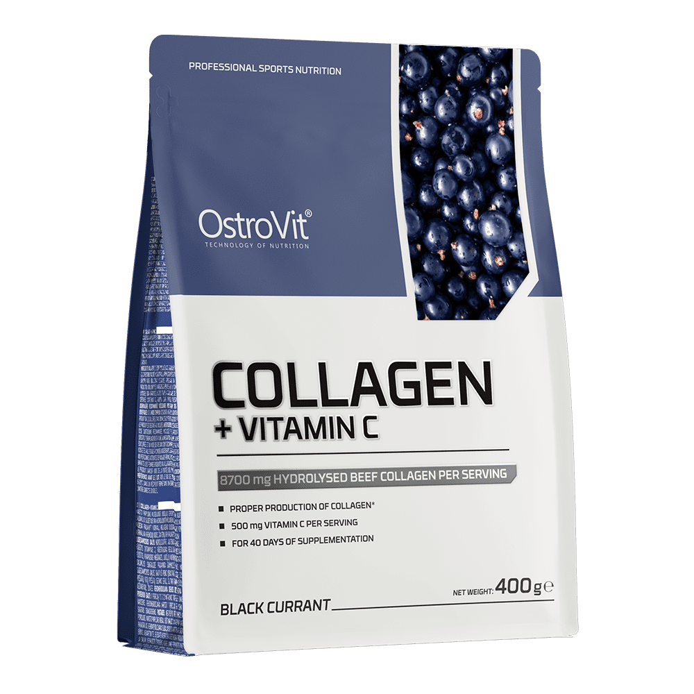 OstroVit Collagen + Vitamin C 400g Blackcurrant – joint and skin support powder OstroVit Collagen + Vitamin C 400g Blackcurrant flavour collagen powder supplement