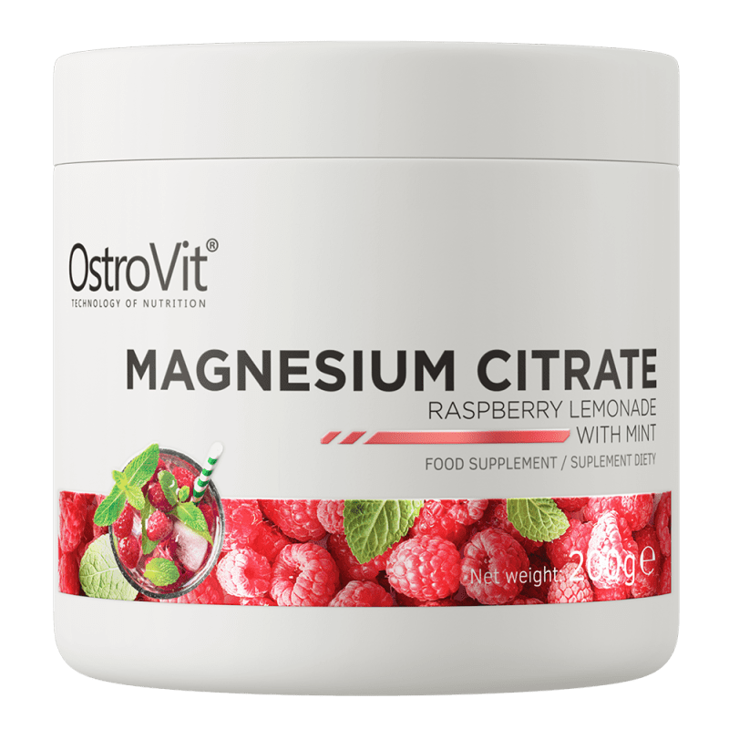 OstroVit Magneesiumtsitraat 200g Vaarika-limonaad mündiga – magneesiumi tugi