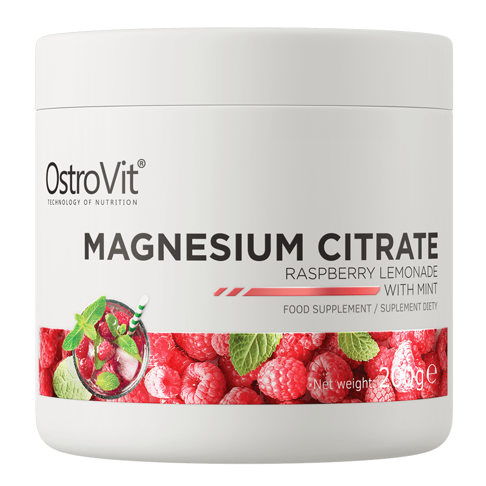 Magneesiumtsitraat – Vaarika-limonaad mündiga – 200g OstroVit Magneesiumtsitraat 200g Vaarika-limonaad mündiga – magneesiumi tugi