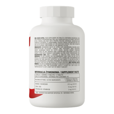 MgZB Ultra 120 tablets
Dietary supplement containing magnesium, zinc and vitamin B6 in bioavailable forms