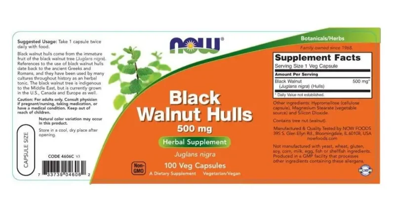 NOW Black Walnut Hulls 500mg 100 caps