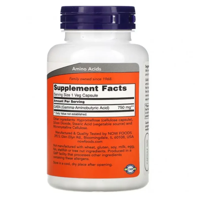 NOW GABA 750 mg 100 veg. caps.