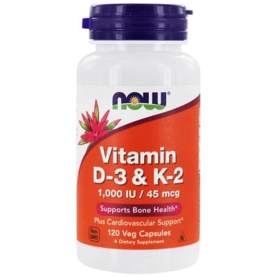 NOW Vitamin D-3 & K-2 120 Caps supplement for bone, heart, and immune support