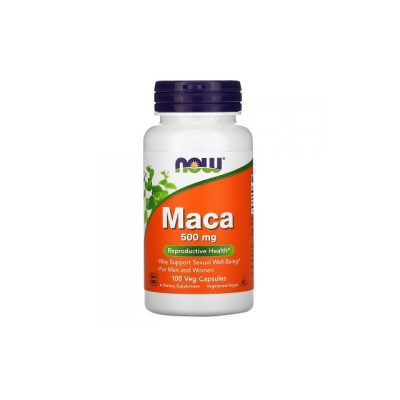NOW Maca 500mg 100 Veg. Caps supplement for energy, vitality, and hormonal balance