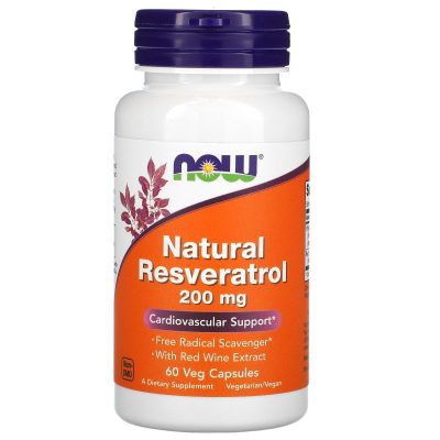 NOW Natural Resveratrol 200mg 60 Veg. Capsules supplement for antioxidant and heart support
