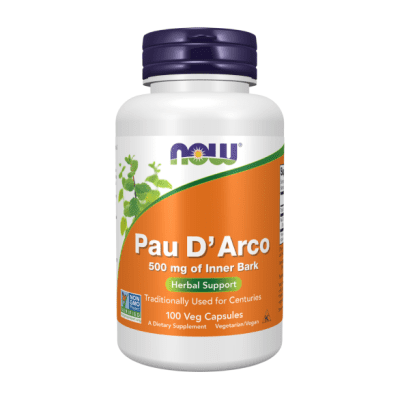 NOW Pau D'Arco 500mg 100 Caps herbal supplement for immune system and detox support