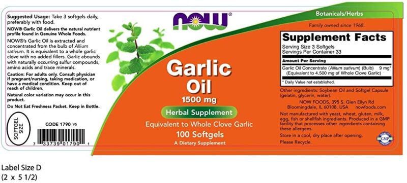 NOW Garlic Oil 1500mg 100 softgels