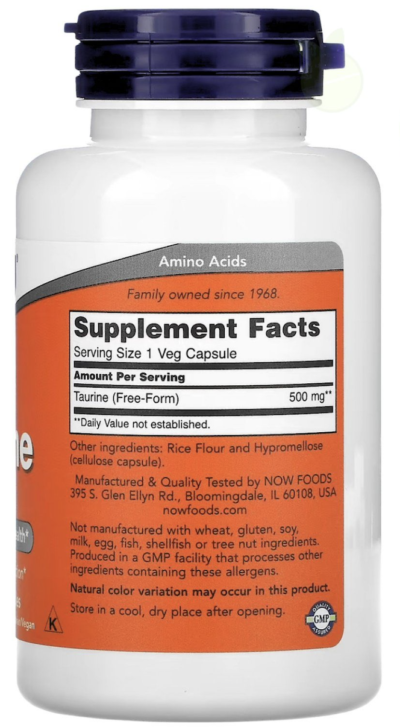 NOW Taurine 500mg 100 veg caps