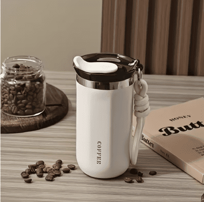 ермокружка из нержавеющей стали с ремешком 350 мл бежевая