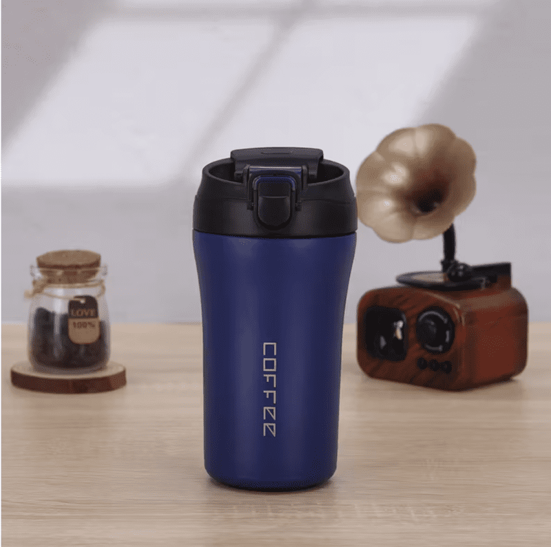 Roostevabast terasest termostass kõrre ja topeltkaanega 400ml sinine