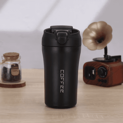 Roostevabast terasest termostass kõrre ja topeltkaanega 400ml must