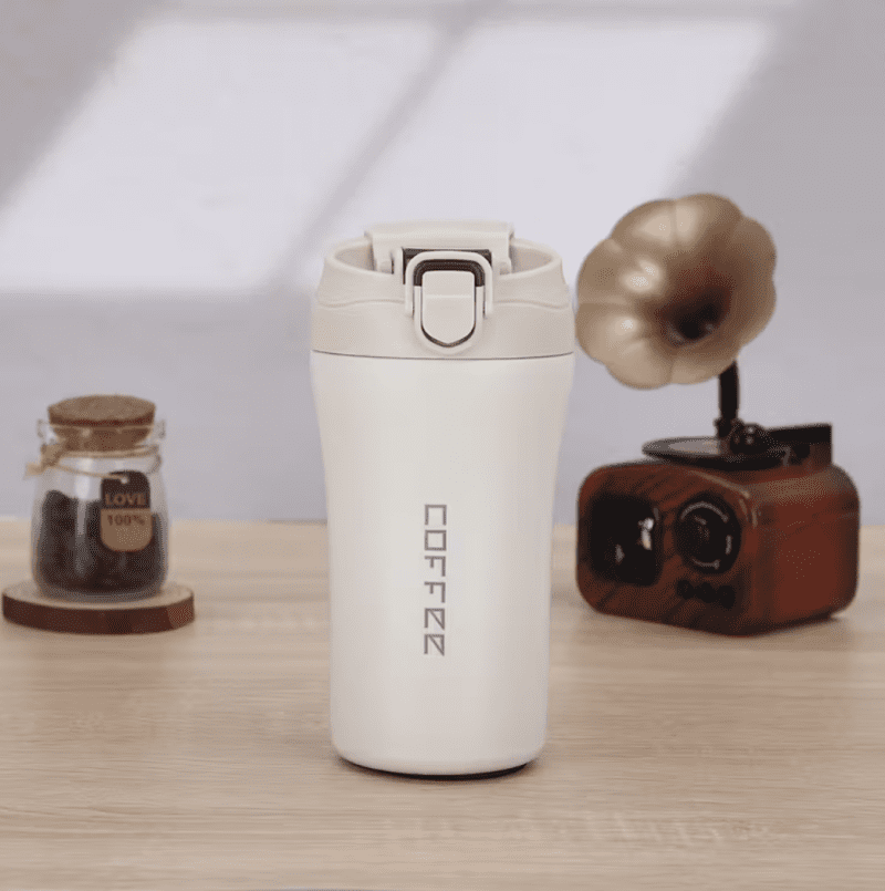 Roostevabast terasest termostass kõrre ja topeltkaanega 400ml valge