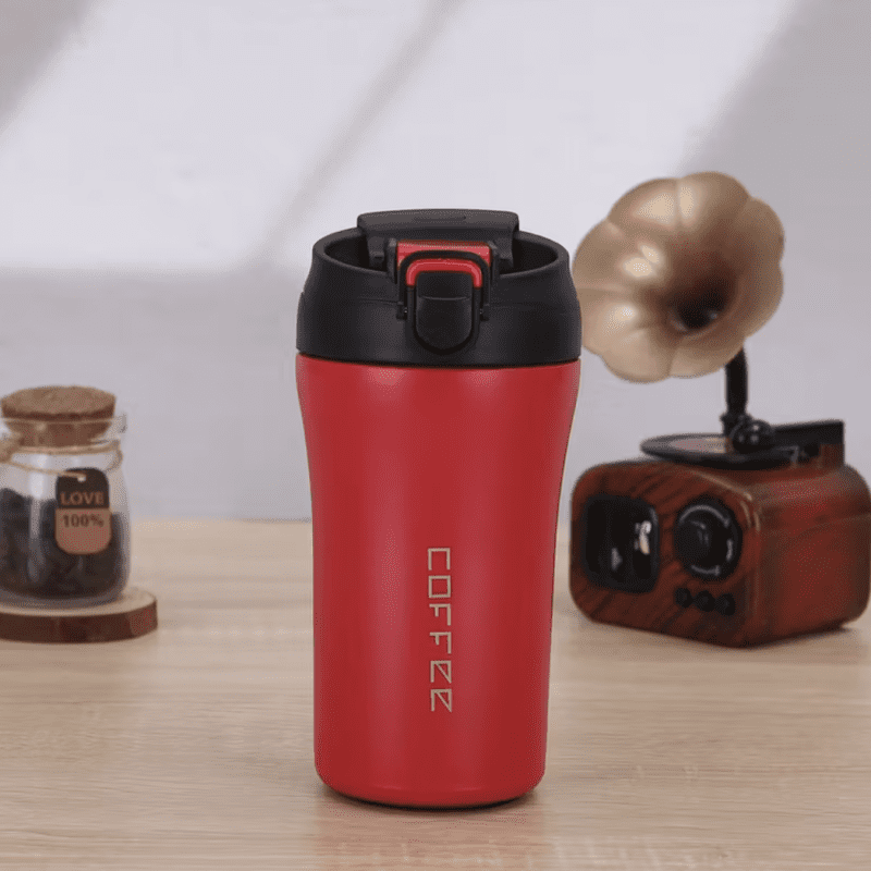 Roostevabast terasest termostass kõrre ja topeltkaanega 400ml punane