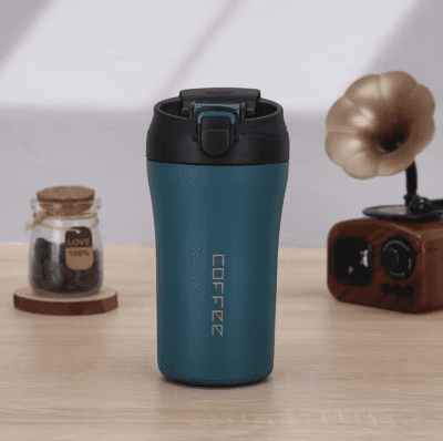 Roostevabast terasest termostass kõrre ja topeltkaanega 400ml türkiissinine