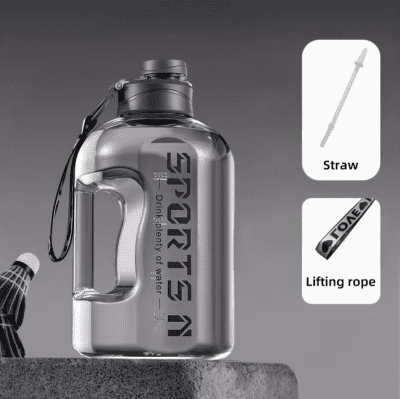 Large sports water bottle 1700ml with straw – grey hydration bottle for training and daily use