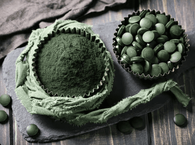 Spirulina supplement product photo on IRON DUST website