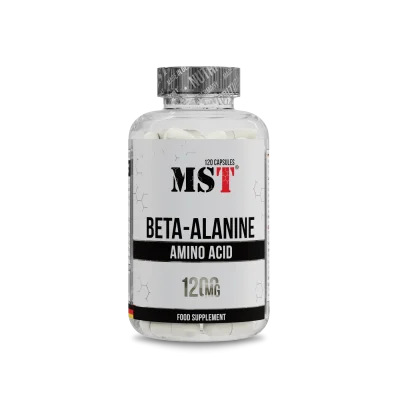 MST Бета-Аланин 1200 мг, 120 капсул, на белом фоне, спортивное питание