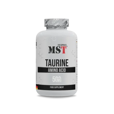 Бутылка с добавкой MST Taurine 240 на белом фоне, спортивное питание