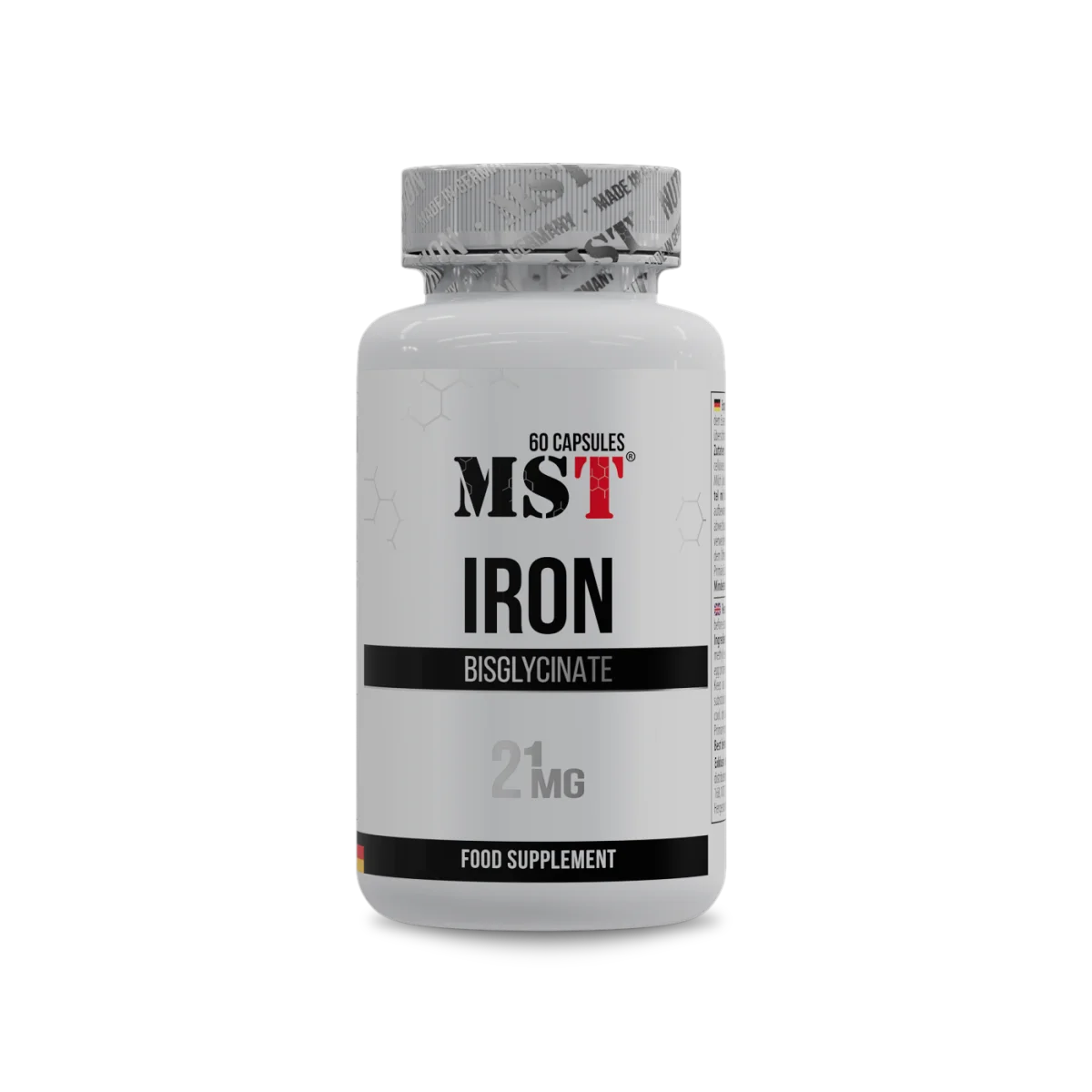 MST Iron Bisglycinate 21 мг 60 капсул MST Iron Bisglycinate 21 мг 60 капсул – железо в бисглицинатной форме