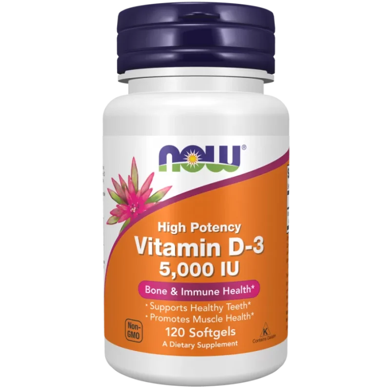 NOW Vitamin D3 5000 IU 120 pehmekapslit – D-vitamiin