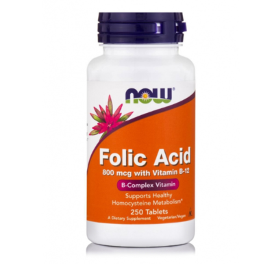 NOW Folic Acid 800 mcg 250 tabletti purk