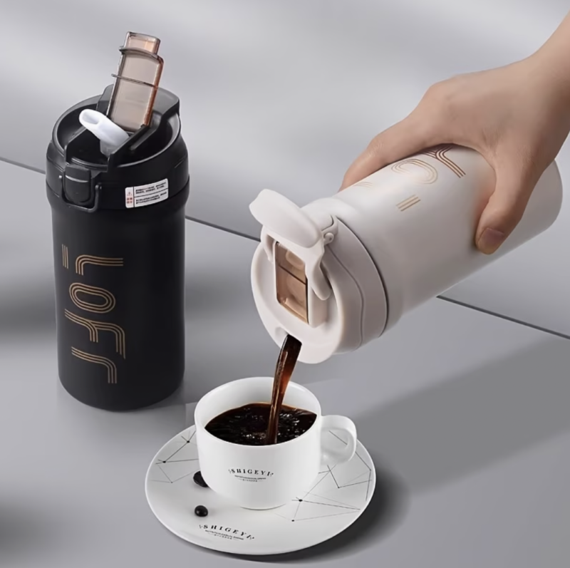 Double-walled stainless steel coffee mug beige 600ml