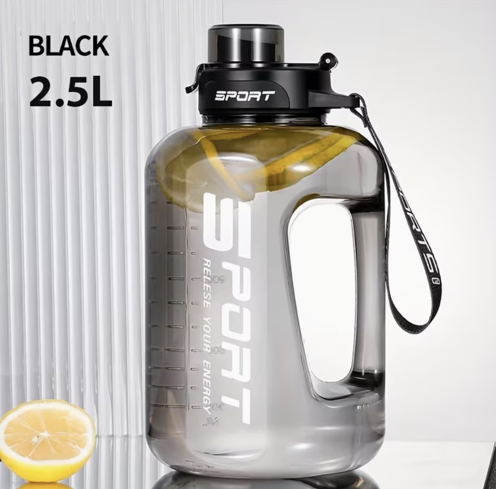 Sports Water Bottle 2.5L with Straw Large Sports Water Bottle 2500ml with Straw Grey
